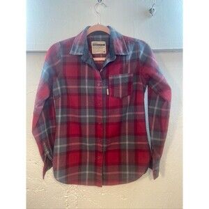 FLAG NOR FAIL WOMENS XSMALL RED PLAID FLANNEL SHIRT